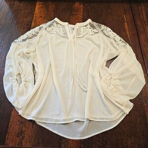 Sheer Puff Sleeve Lace Blouse Romantic Balletcore Cottagecore Boho Ivory Top